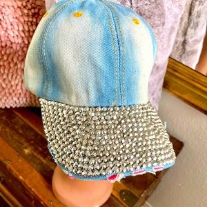 NEW Bling blue jean baseball cap.  Leather adjustable strap in the back.